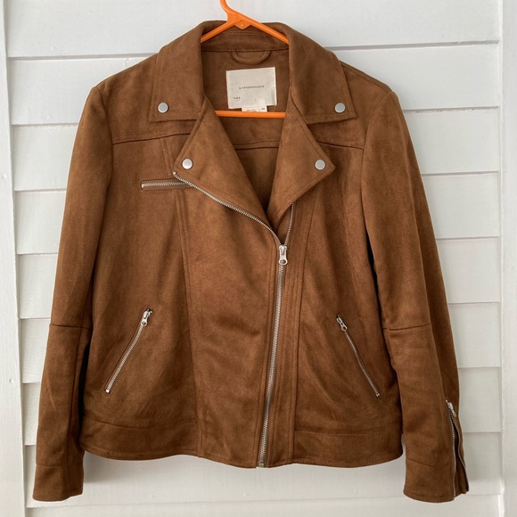 Anthropologie | Faux Suede Moto Jacket Brown Cropped Biker Size XXS - Picture 5 of 12